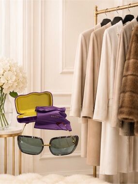 Gucci Women's Square Sunglasses with Green Lenses and Brown Frame